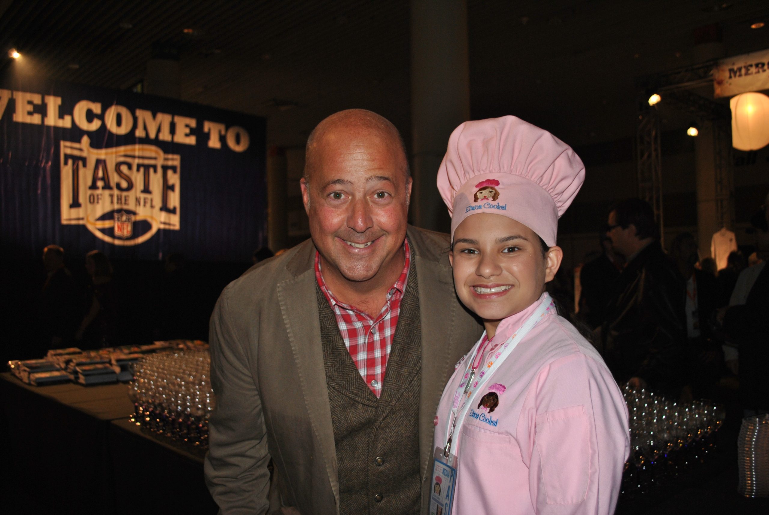 Chef Andrew Zimmern and Kid Chef Eliana at the Taste of the NFL for Super Bowl XLVII in New Orleans